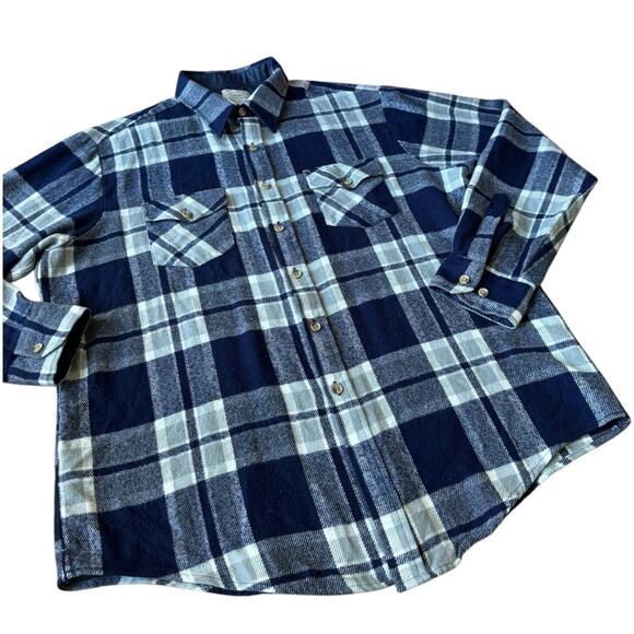 Vintage 70's Sears Navy White Plaid Flannel button down size XL Tall - Picture 3 of 16